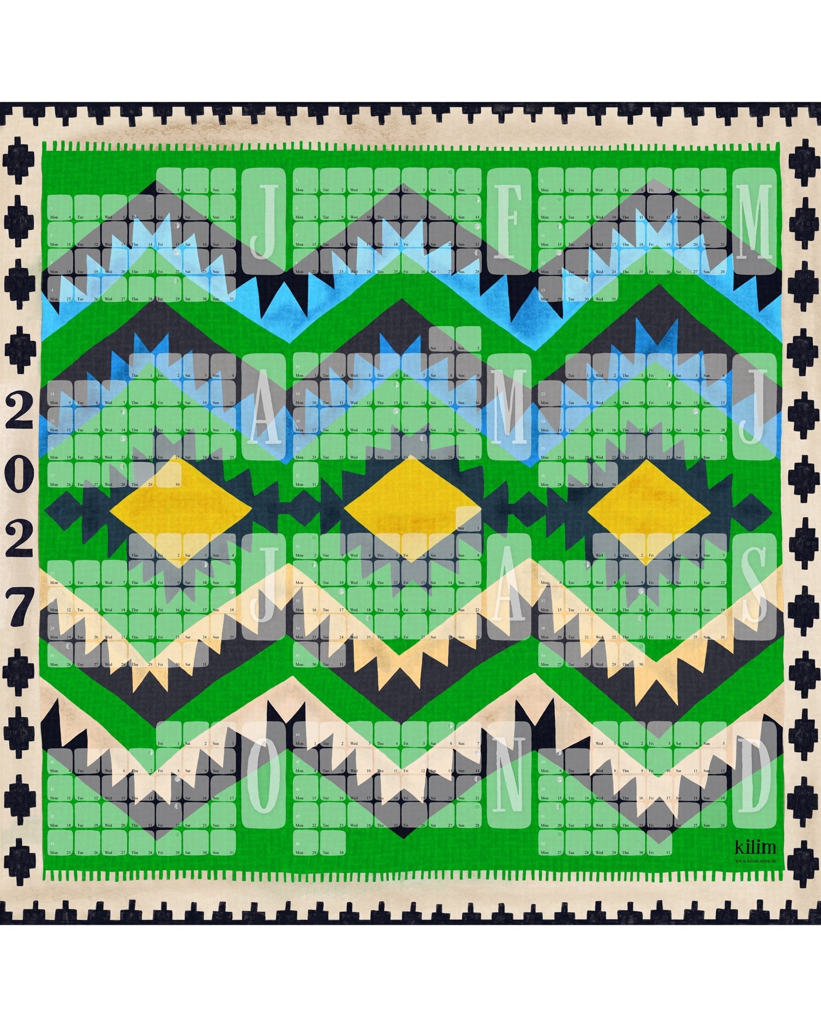 Fine Art Wandkalender // Kilim Classic grün - Kilim