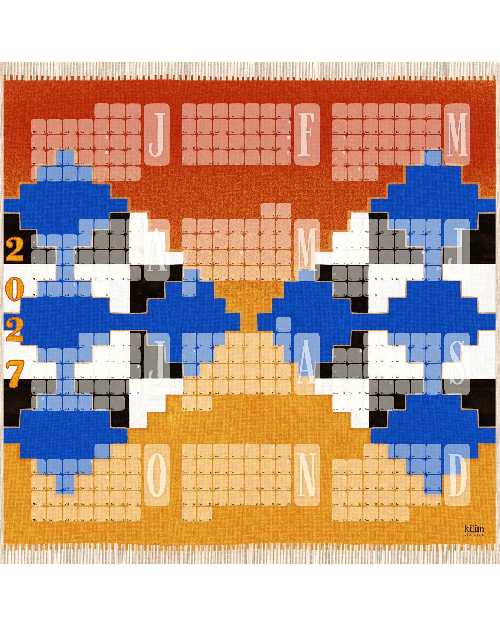 Fine Art Wandkalender // Mexiko orange blau - Kilim