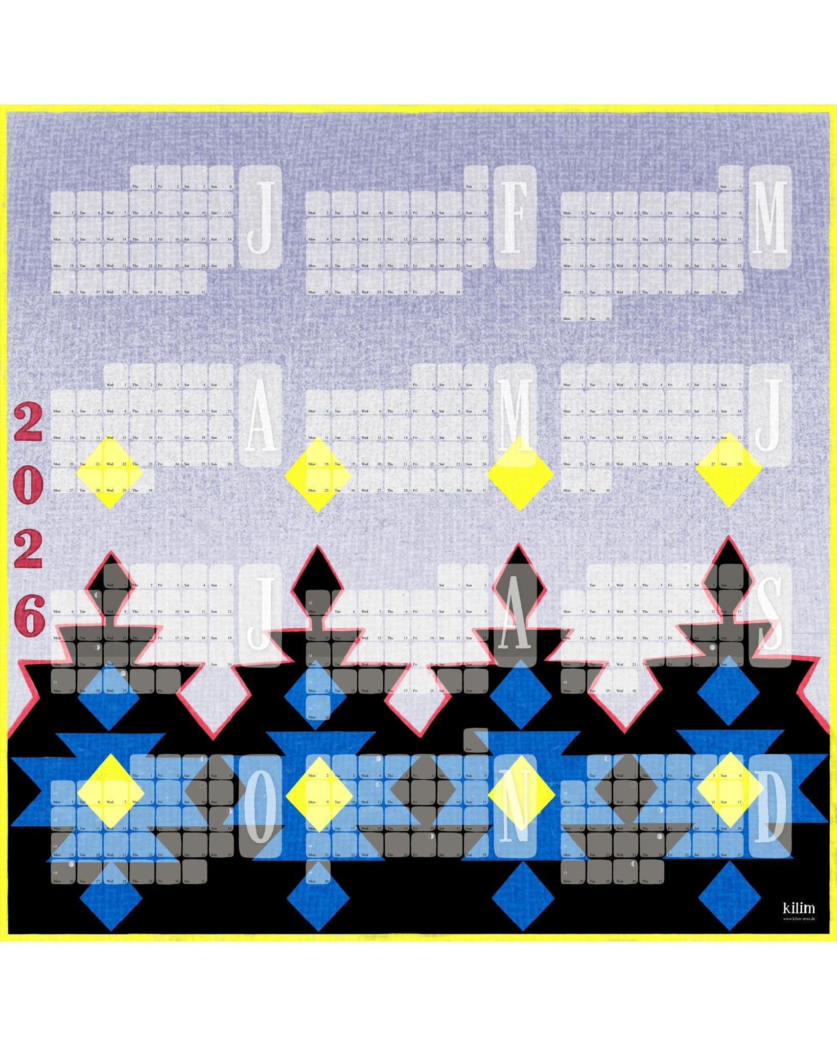 Limitierter Wandkalender // Kilim Big Mountain blau grau - Kilim