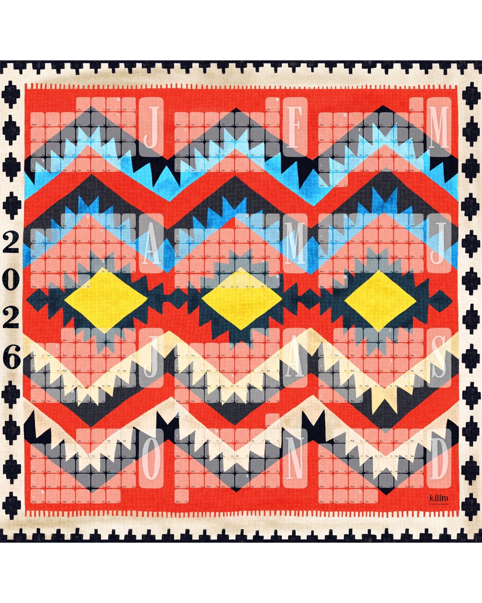 Living at Home Wandkalender // Kilim Classic rot - Kilim
