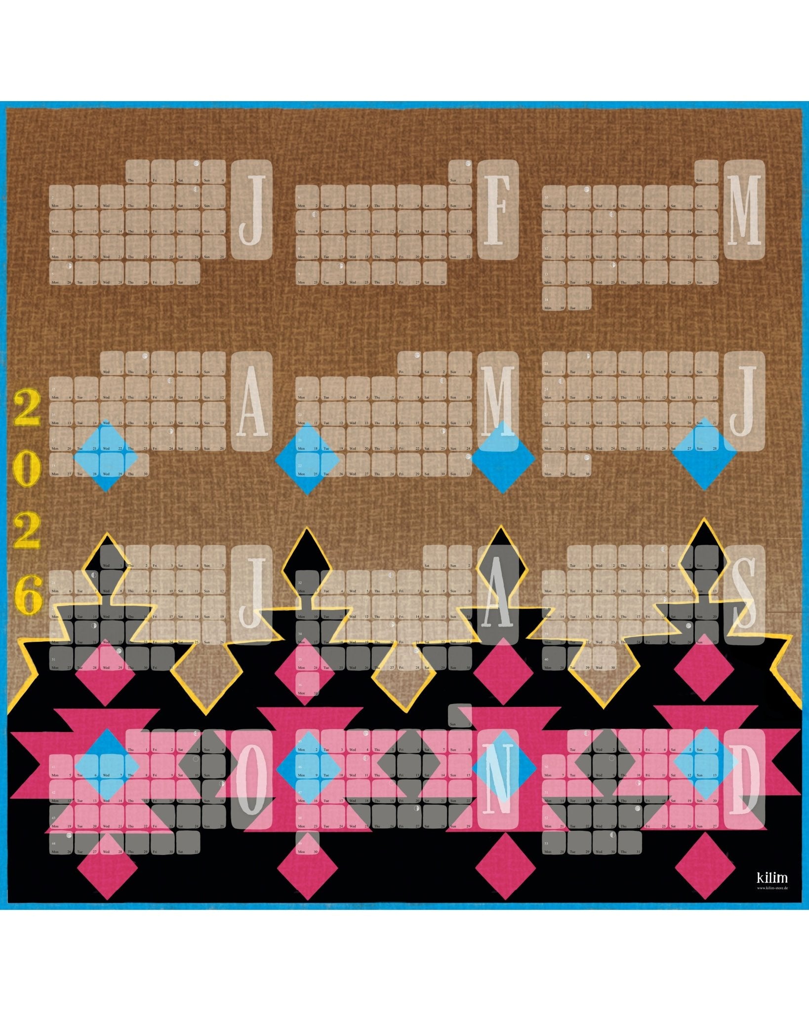 Wandkalender // Kilim Big Mountain braun pink - Kilim