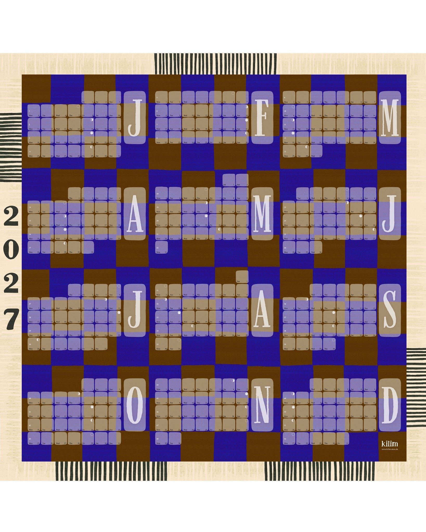 Wandkalender // Kilim Karo blau braun - Kilim