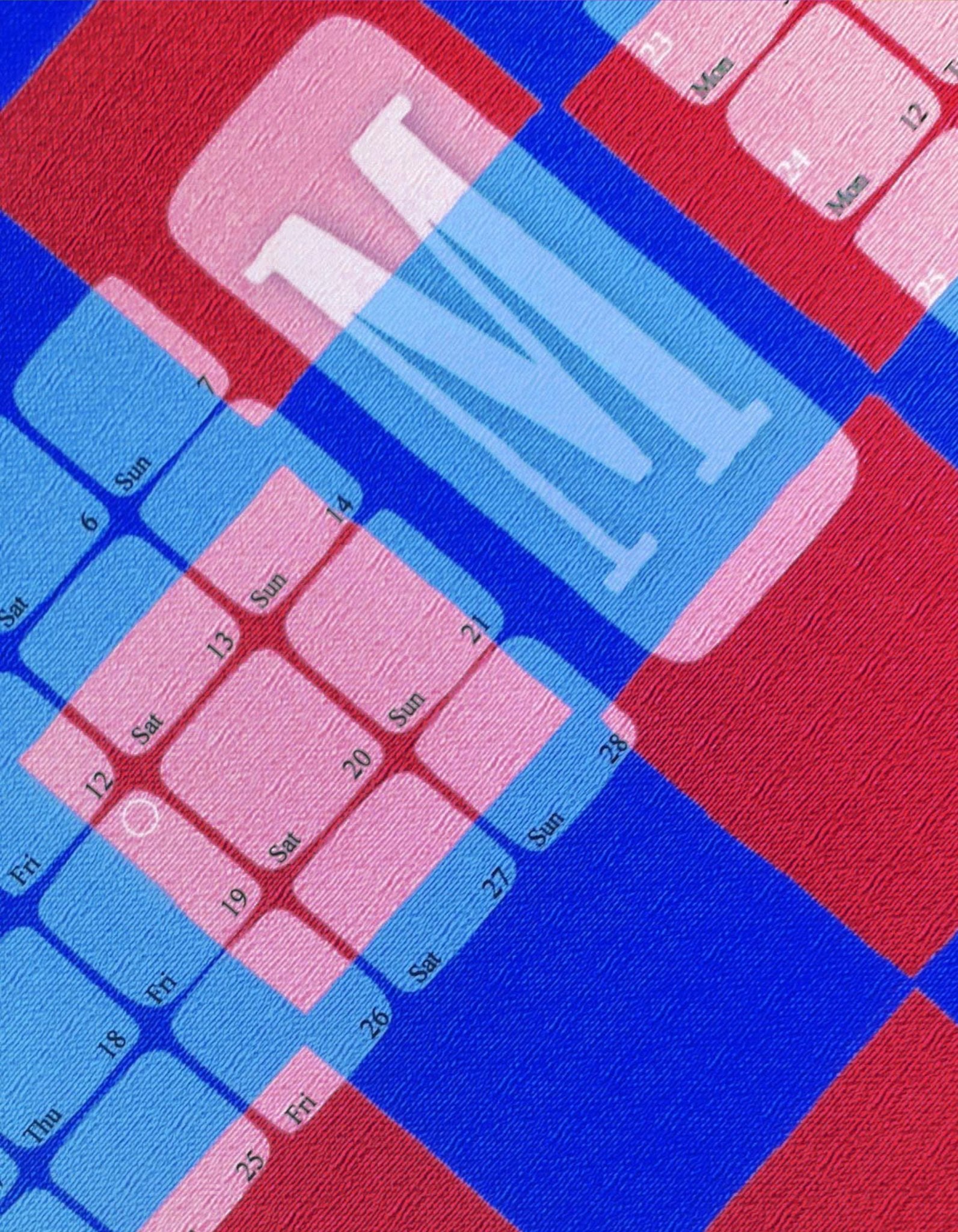 Kalender mit Mondphasen // Kilim Karo blau rot - Kilim