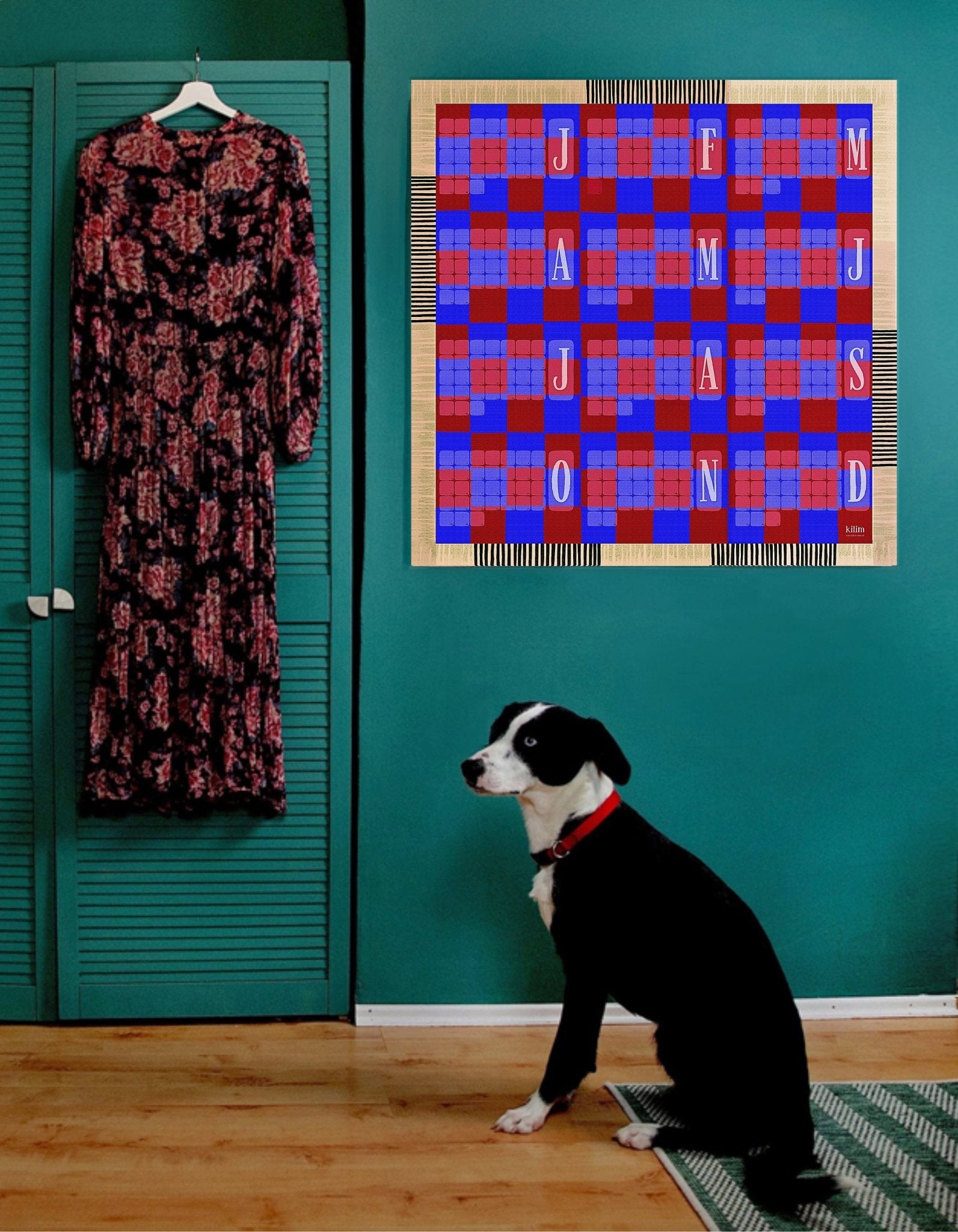 Geburtstagskalender // Kilim Karo blau rot - Kilim