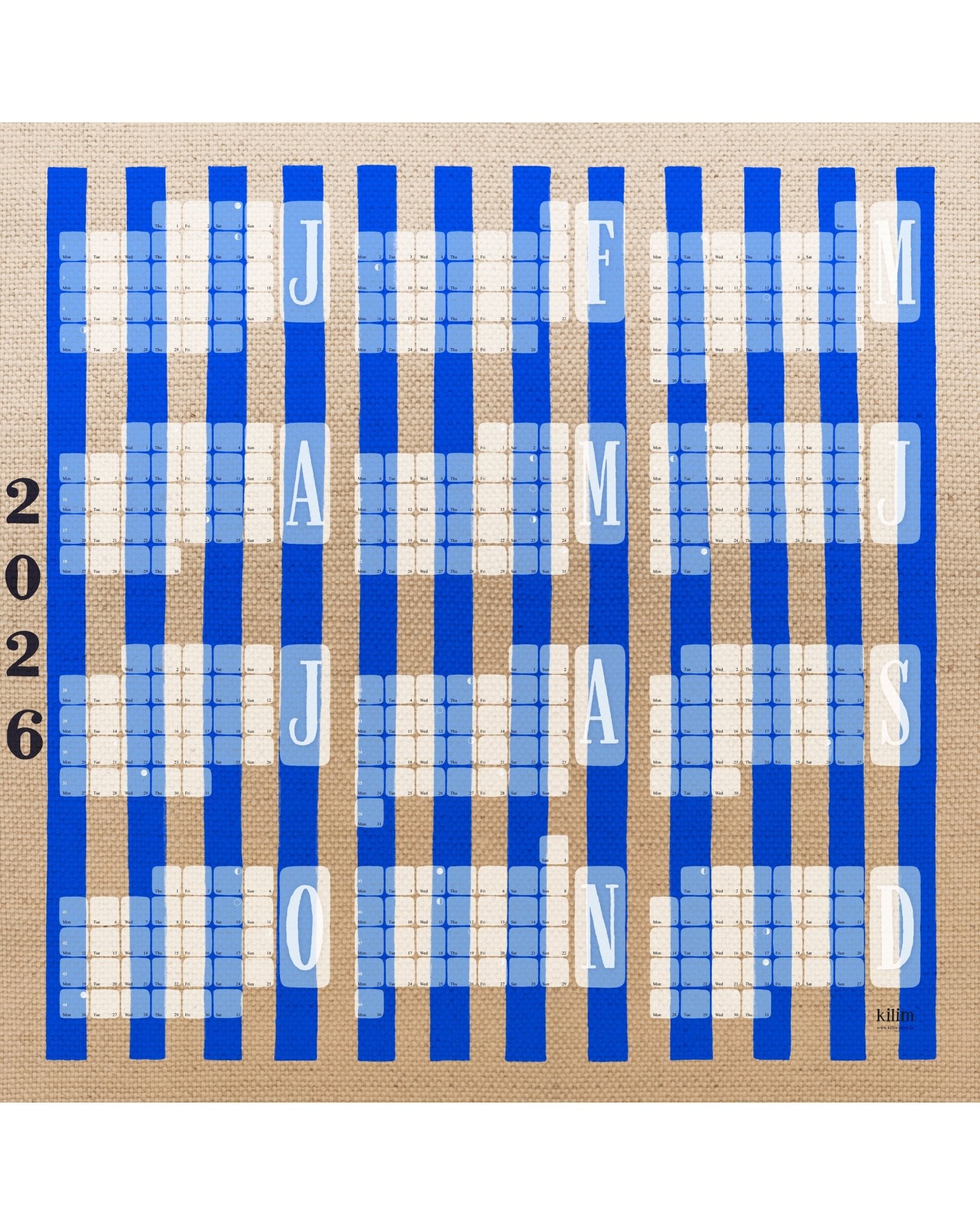 Wandkalender // Kilim Stripe creme blau - Kilim