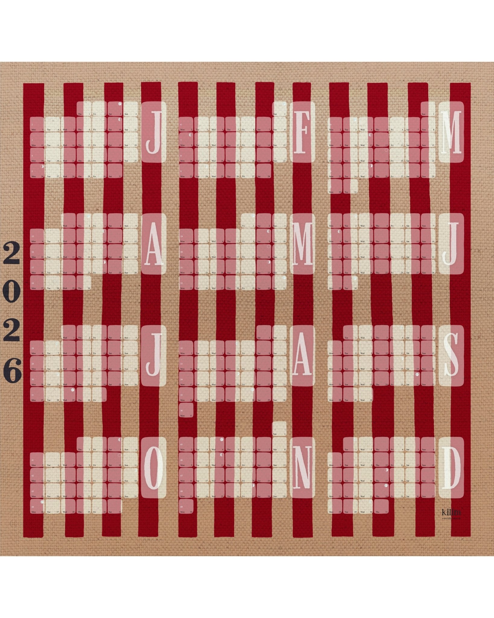 Wandkalender // Kilim Stripe creme rot - Kilim