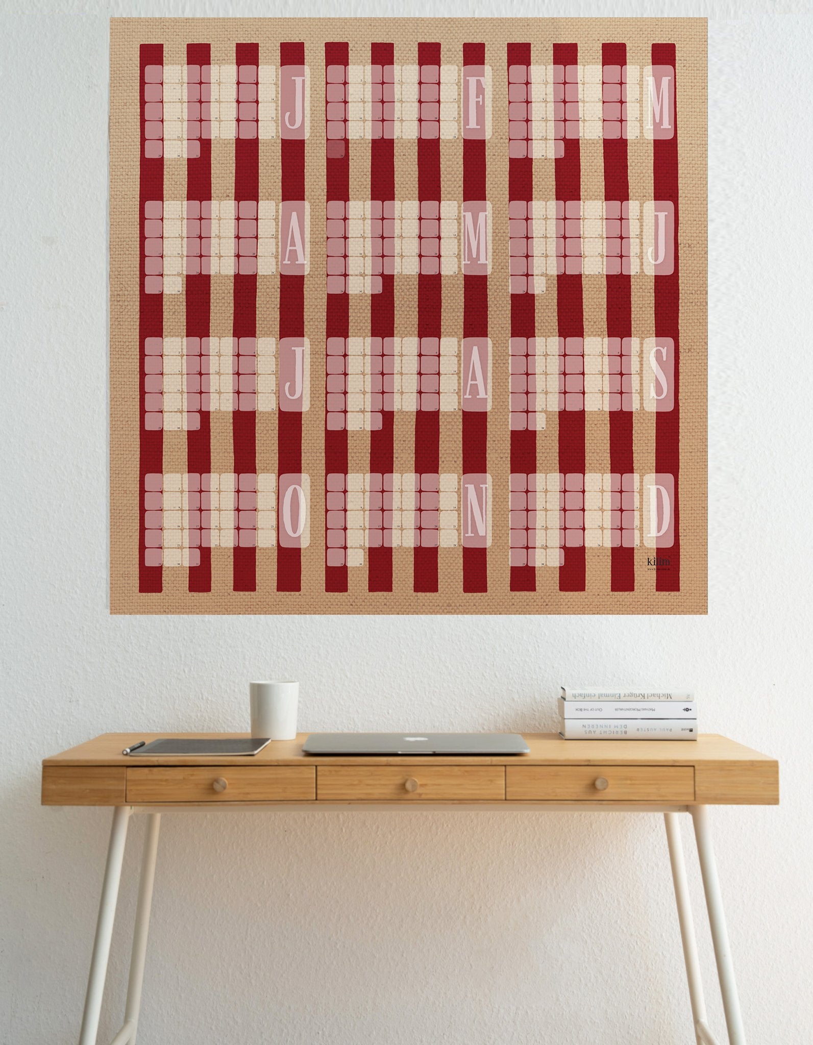 Wandgeburtstagskalender // Kilim Stripe creme rot - Kilim