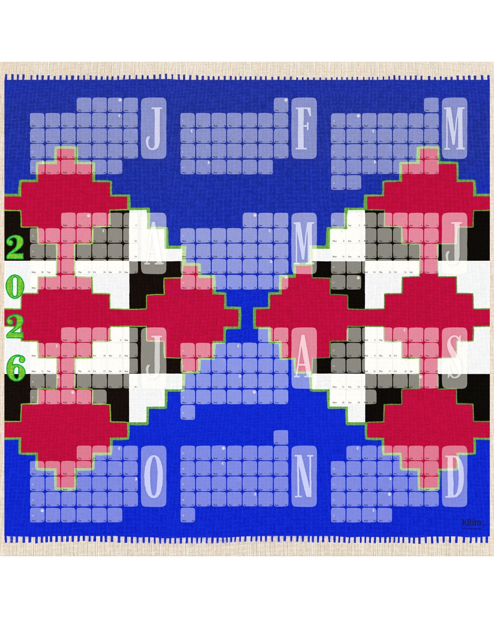 Wandkalender // Mexiko blau pink - Kilim