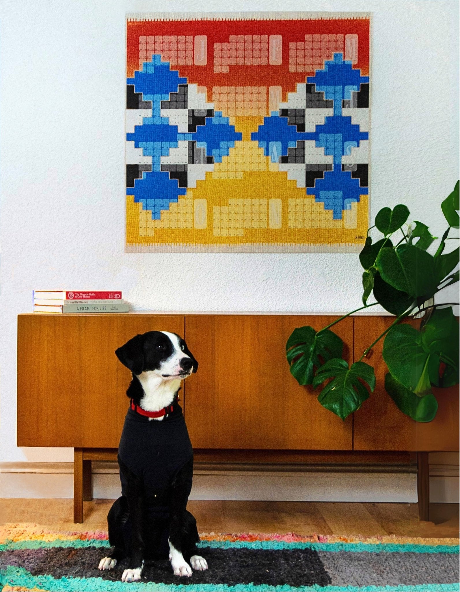 Geburtstagskalender für die Wand // Mexiko orange blau - Kilim