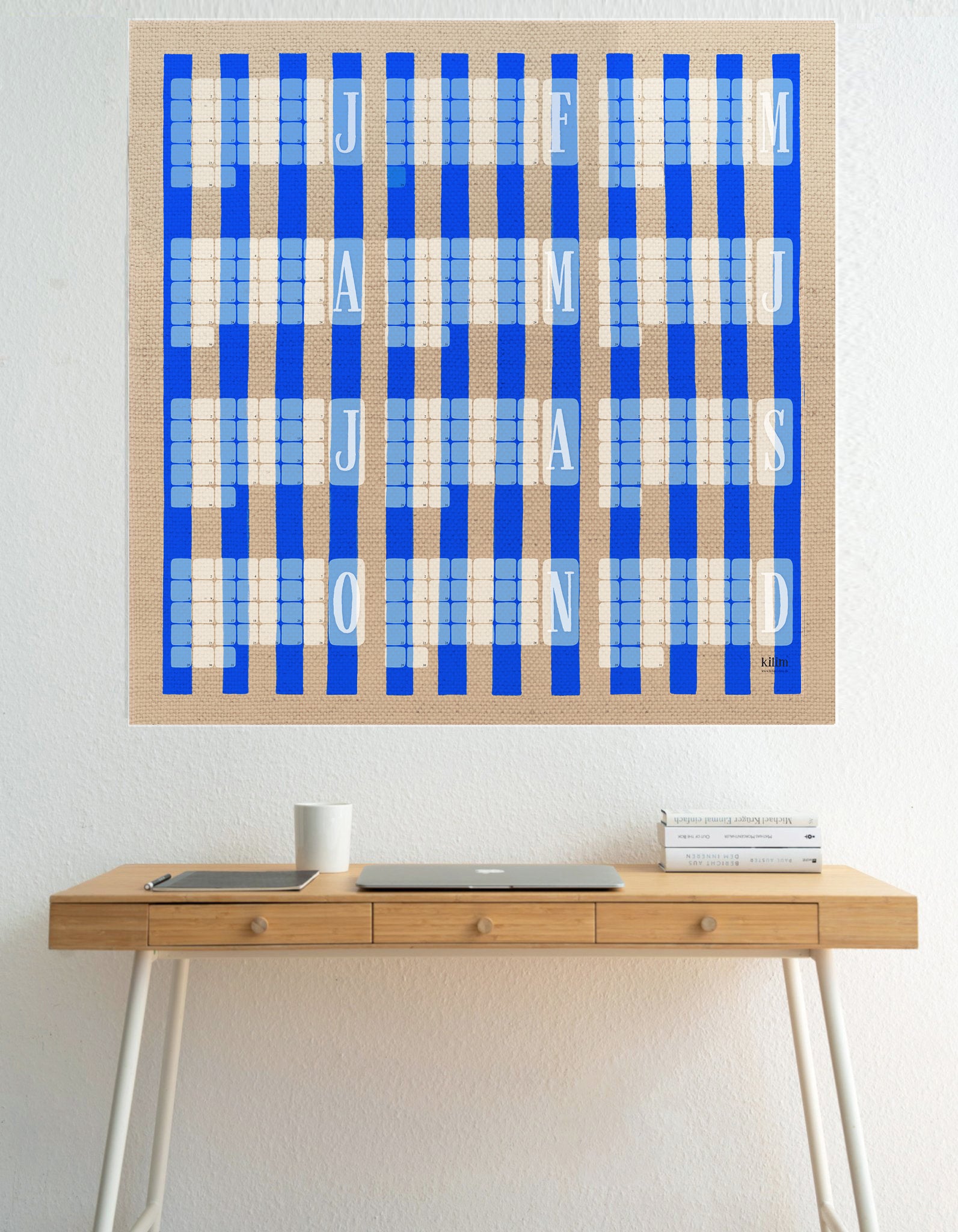 Wandkalender // Kilim Stripe creme blau