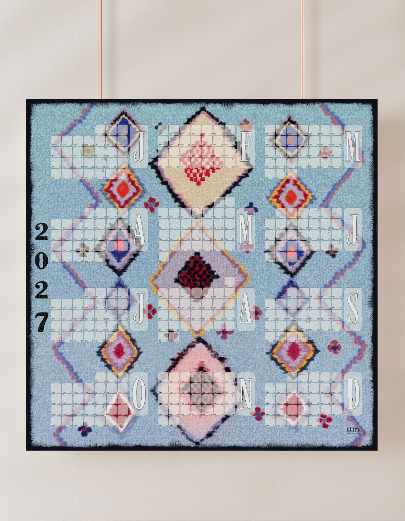 Fine Art Wandkalender // Berber Babouche pastellblau - Kilim