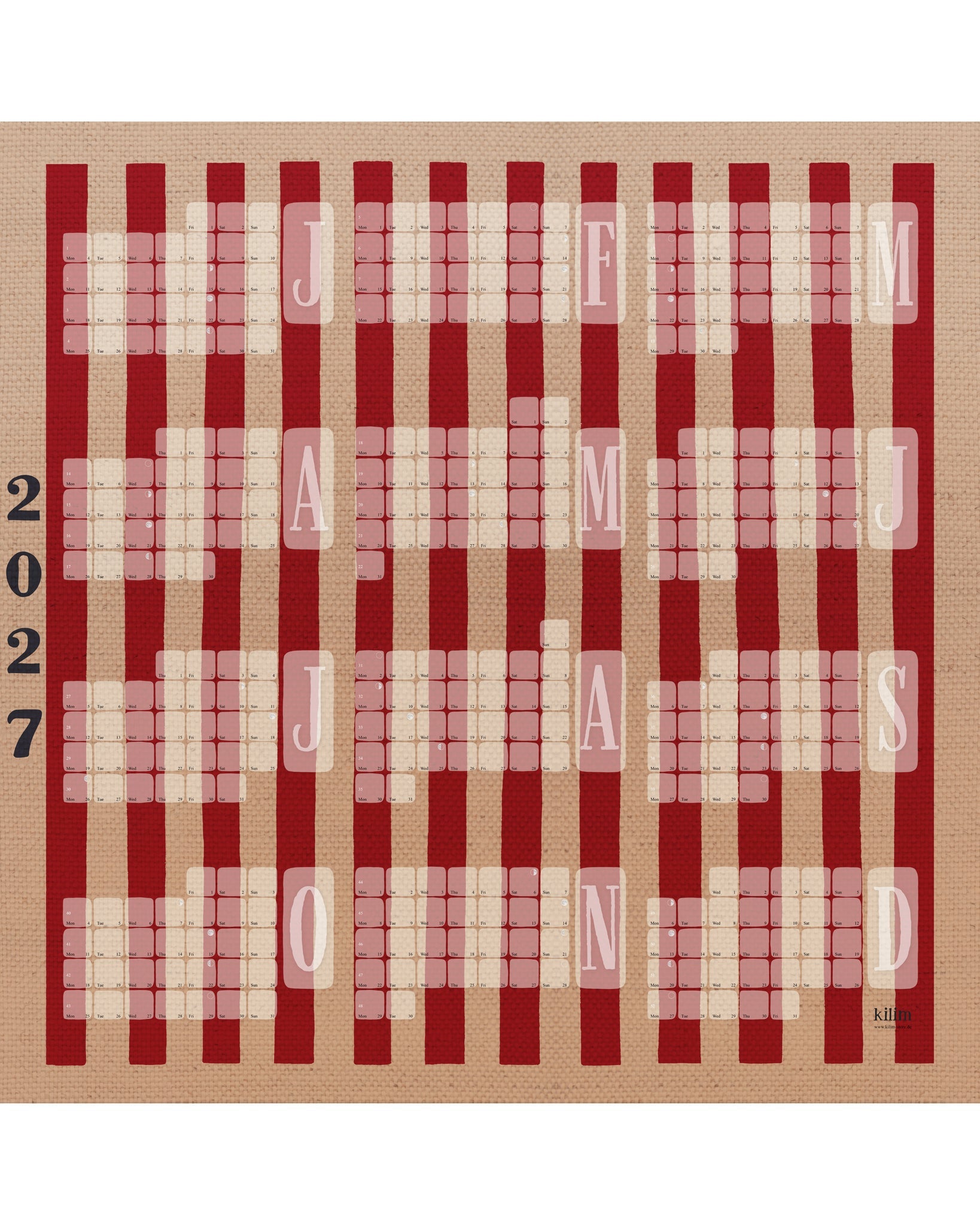Fine Art Wandkalender // Kilim Stripe creme rot - Kilim
