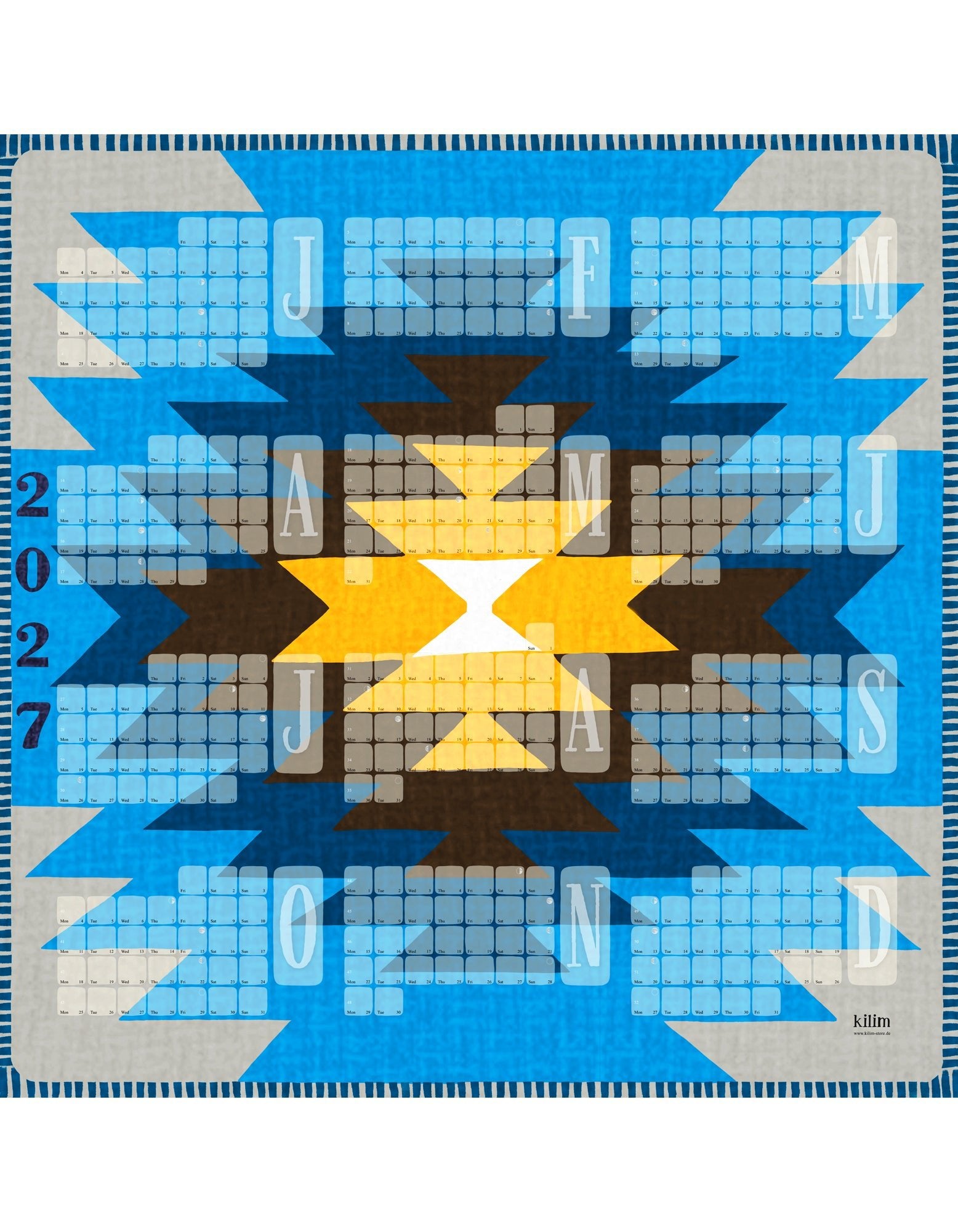 Fine Art Wandkalender // Kilim Yamka azurblau - Kilim
