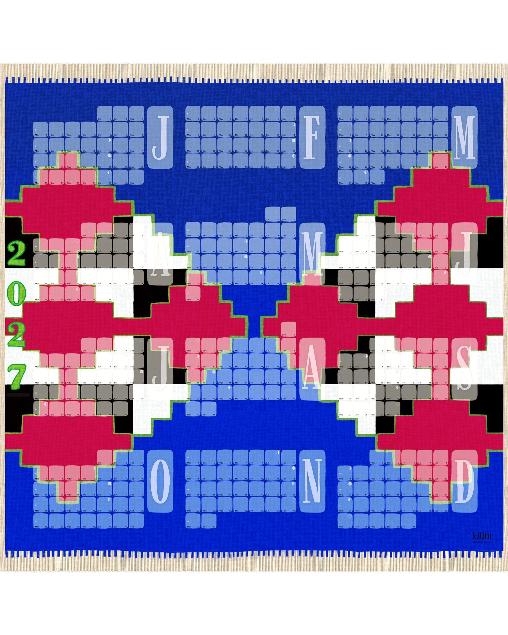 Fine Art Wandkalender // Mexiko blau pink - Kilim
