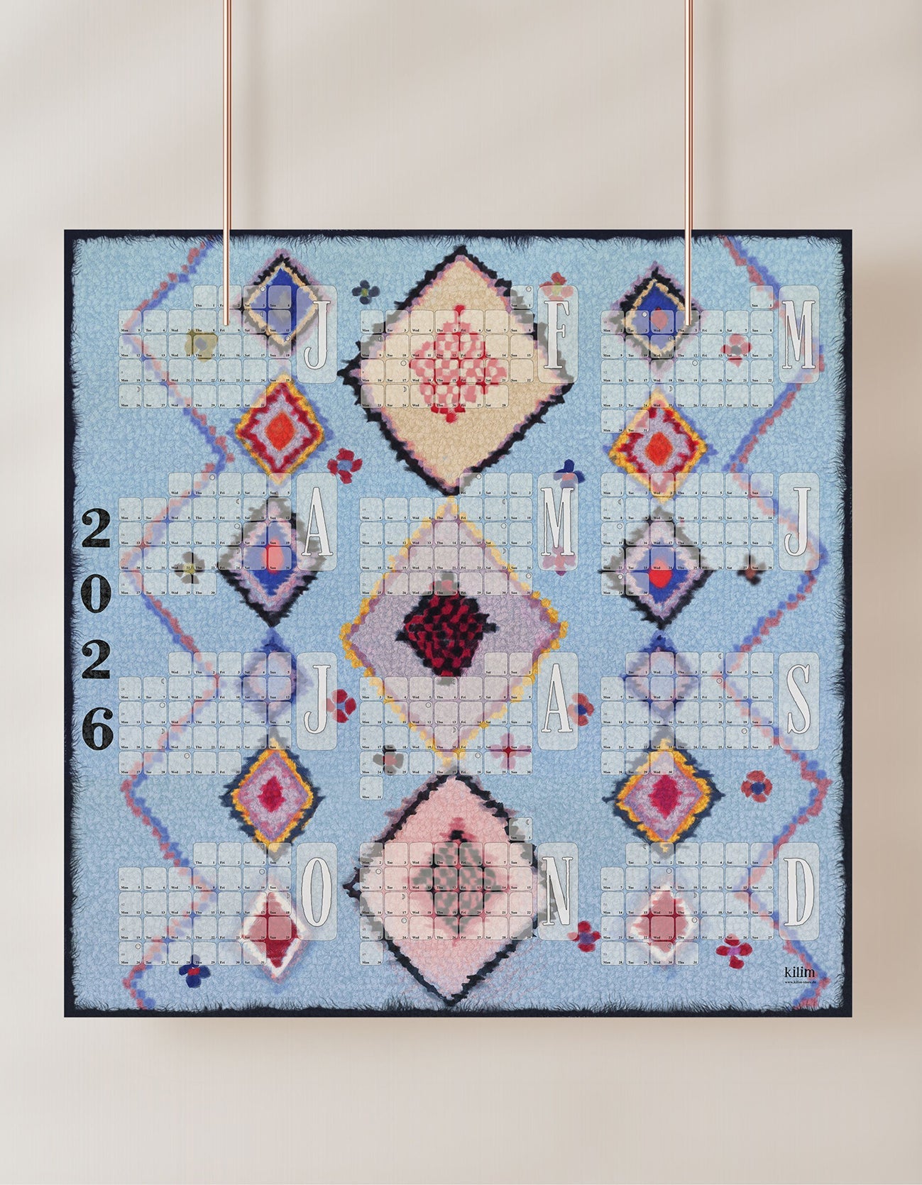 Wandkalender // Berber Babouche pastellblau - Kilim