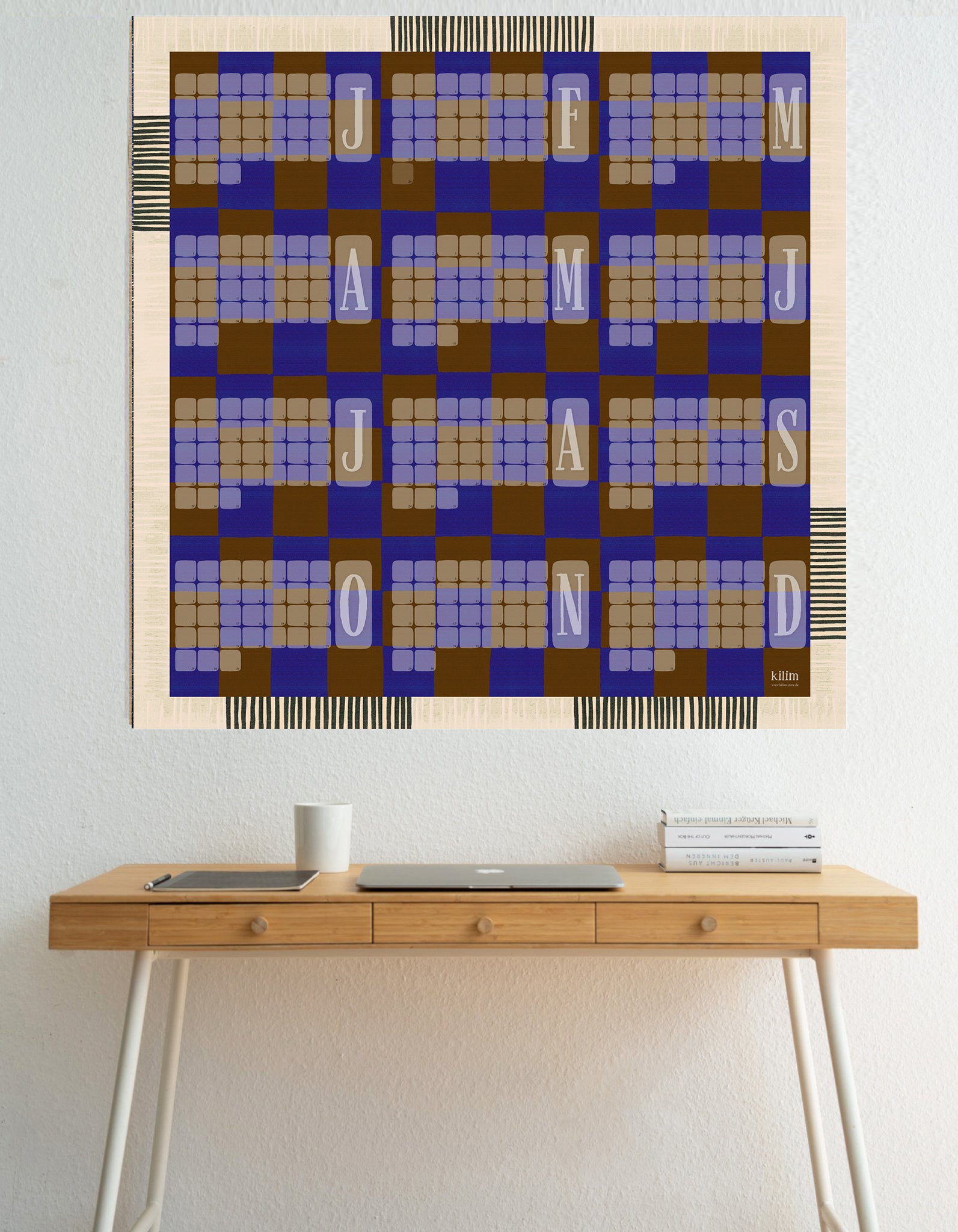 Calendário de parede // Kilim Karo azul castanho