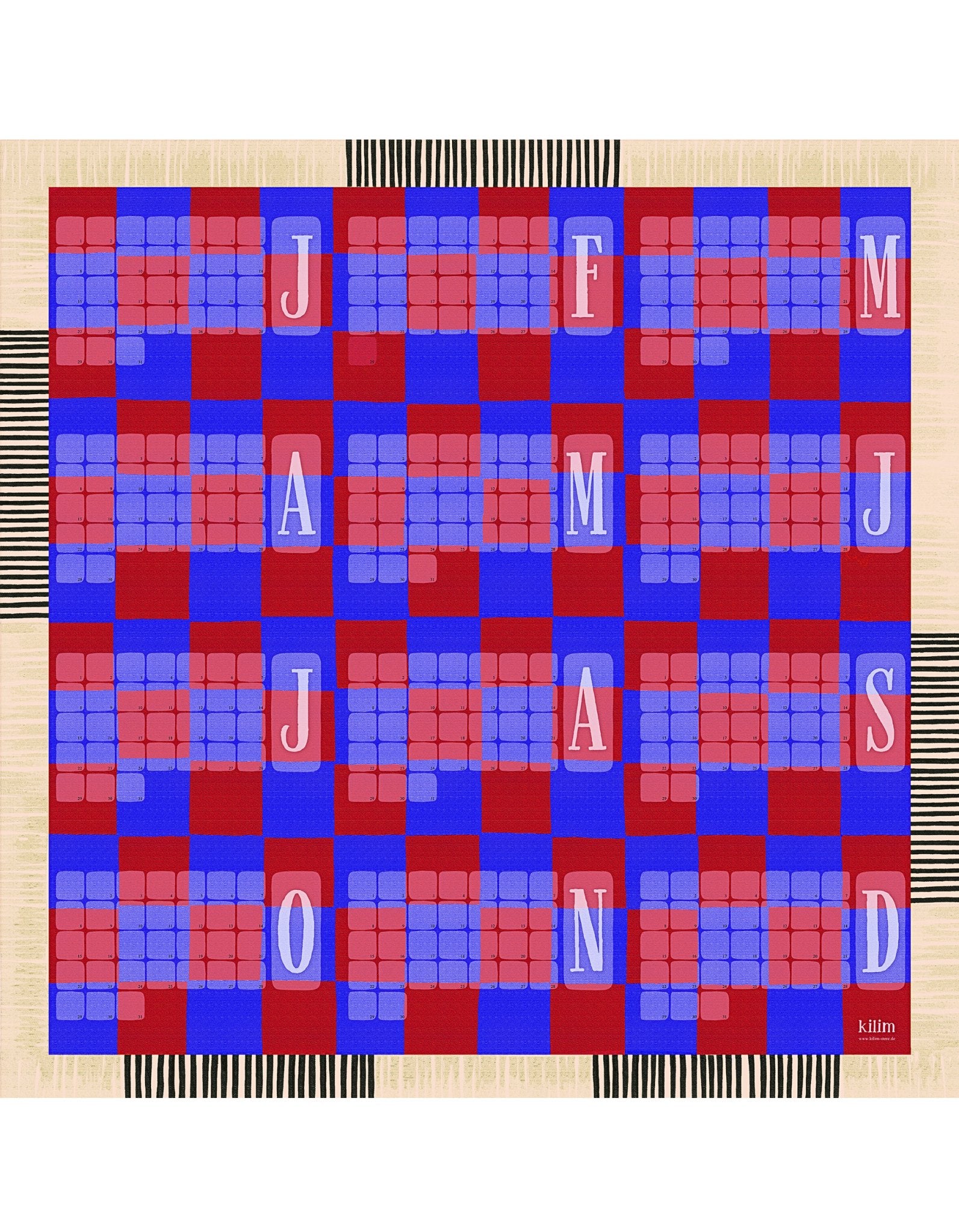Wandkalender // Kilim Karo blau rot - Kilim