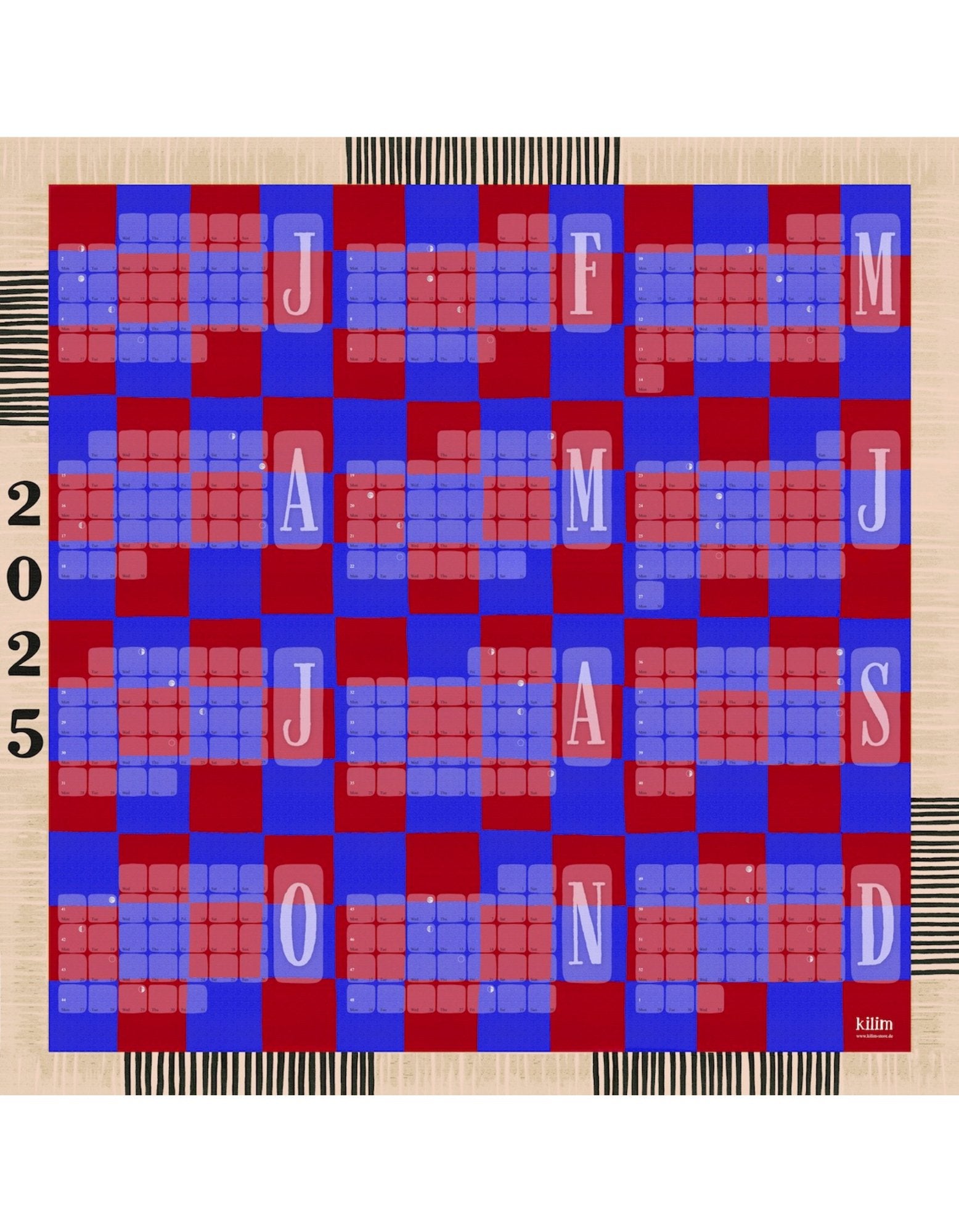 Wandkalender // Kilim Karo blau rot - Kilim