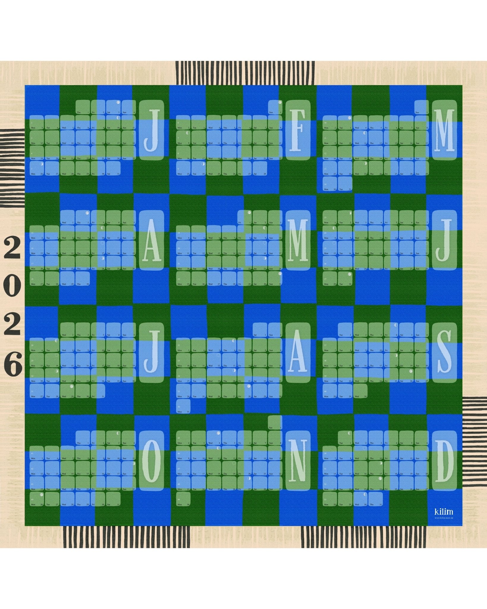 Wandkalender // Kilim Karo grün türkis - Kilim