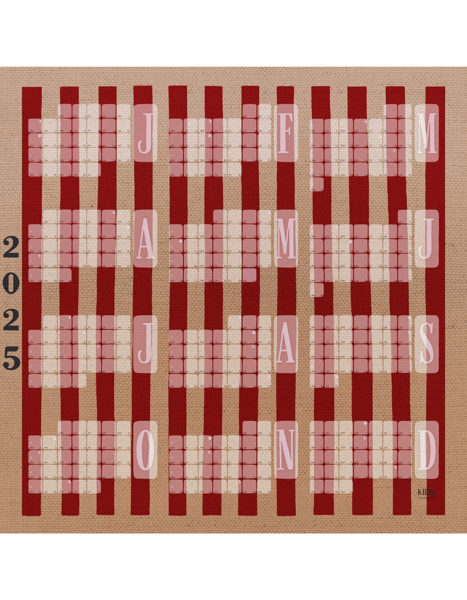 Wandkalender // Kilim Stripe creme rot - Kilim