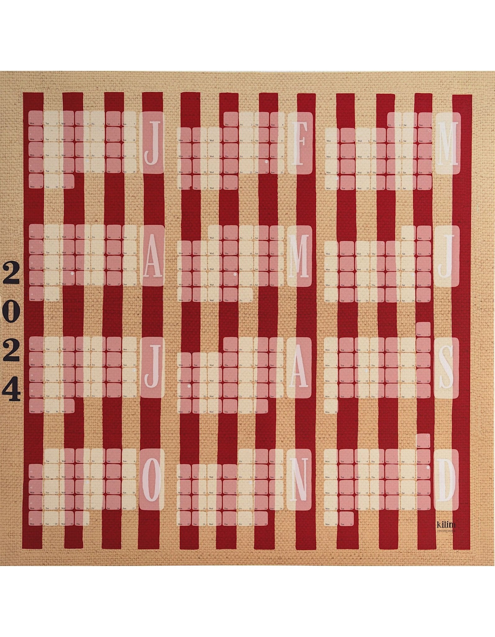 Wandkalender // Kilim Stripe creme rot - Kilim