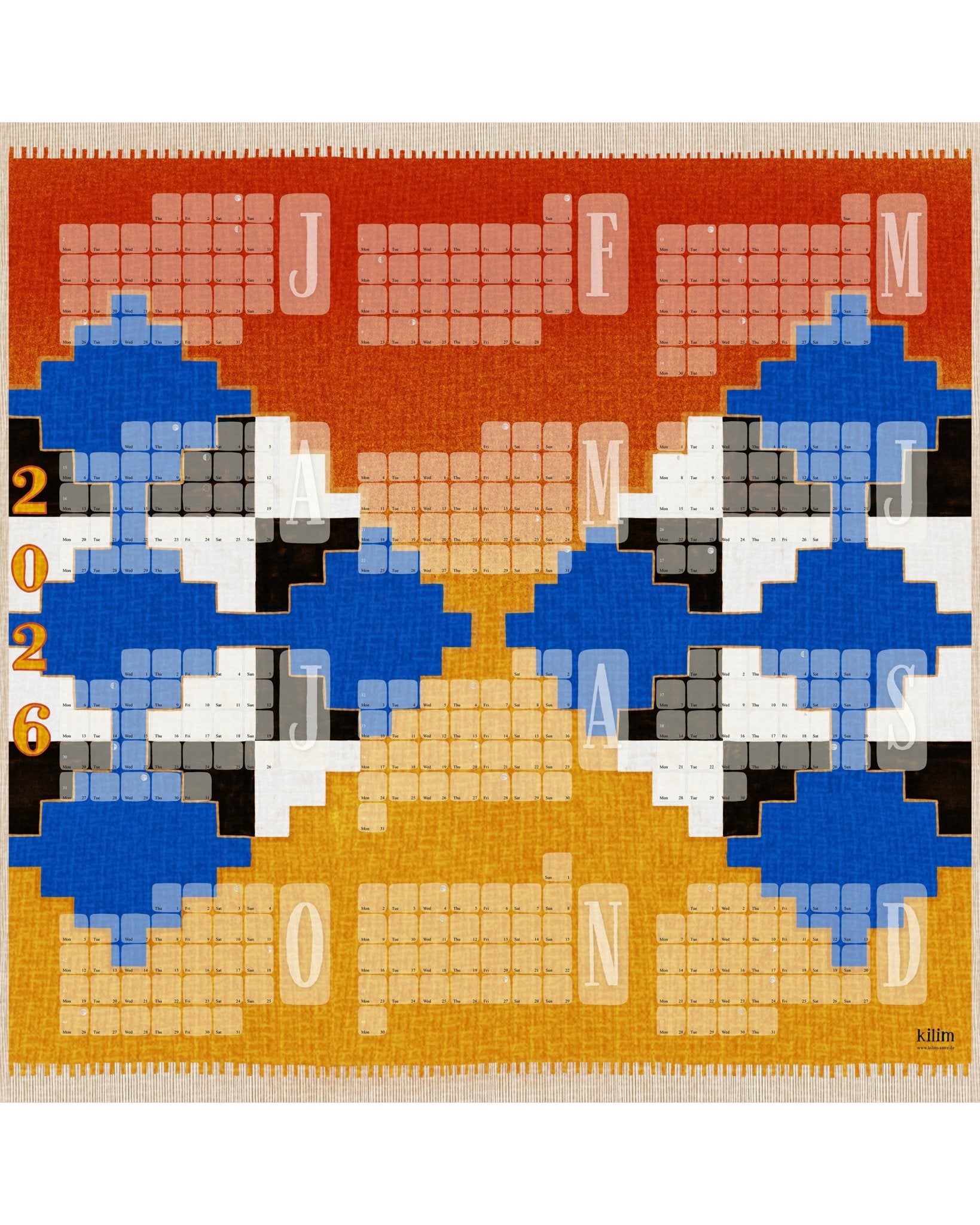 Wandkalender // Mexiko orange blau - Kilim