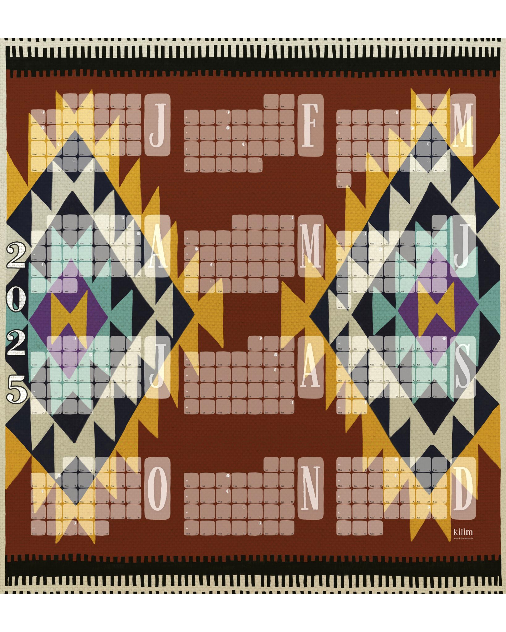 Wandkalender // Special Edition: Kilim Peacock braun - Kilim